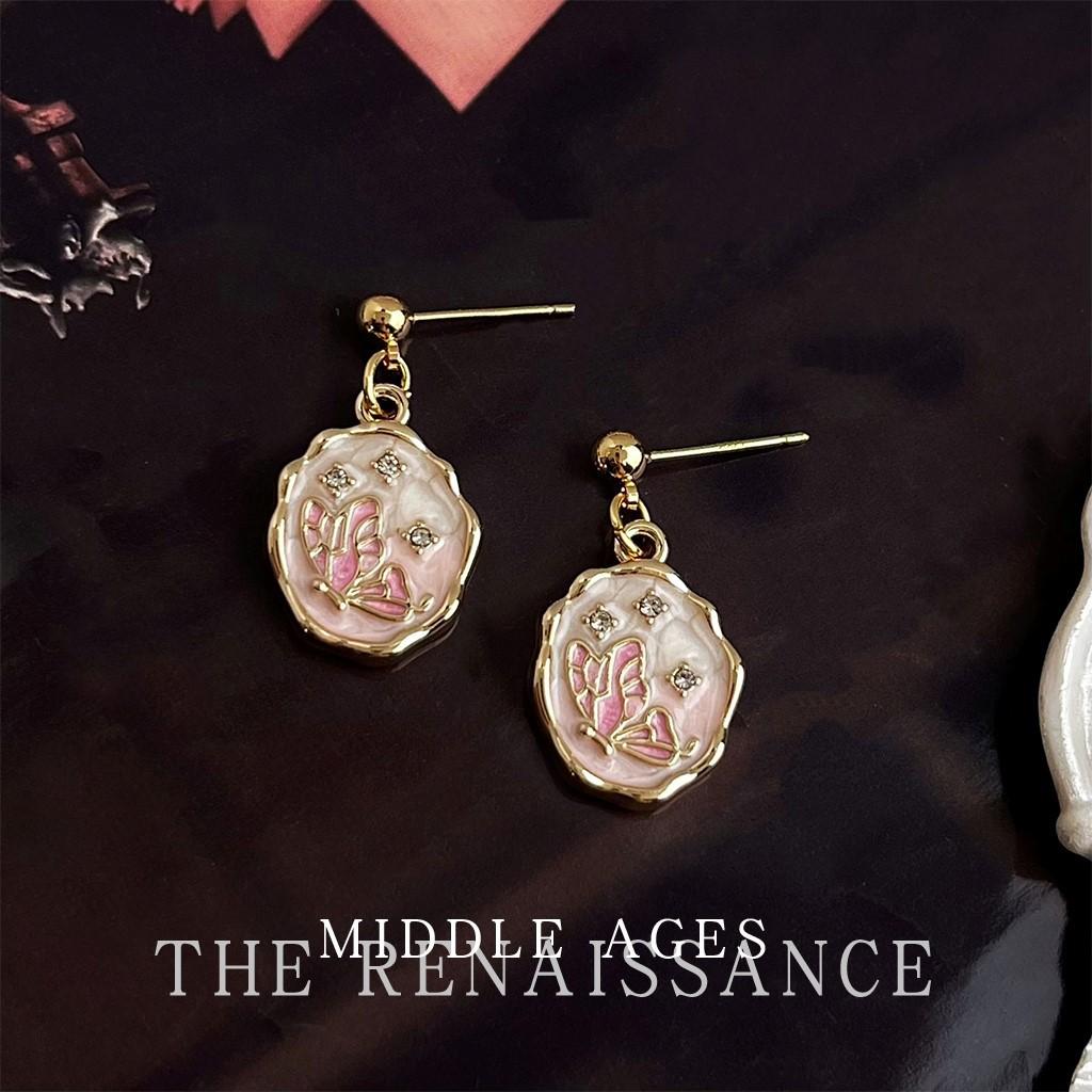 Enamel drop glaze pink gradual change butterfly earrings retro literary fashion earrings