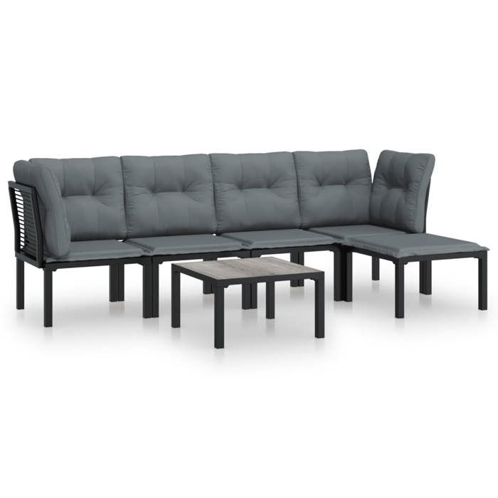 VidaXL Salon de Jardin 6 pcs, Ensemble de Meubles de Terrasse, Mobilier d'Extérieur, Chaise de Patio, Moderne, Noir et Gris 3187750