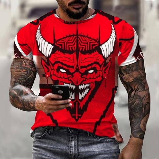 3D Printing T-Shirt Demon Weird Top Street Men's T-Shirt Skull O Neck Fashion Men's Top Short Sleeve Summer Men T-Shirt