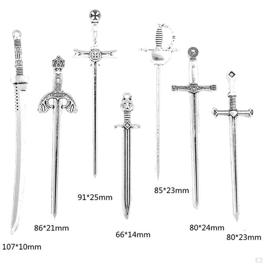 7 Pieces Alloy Swords Knife Charms, Mini Antique Sword Pendants, Charms for Necklace, Jewelry
