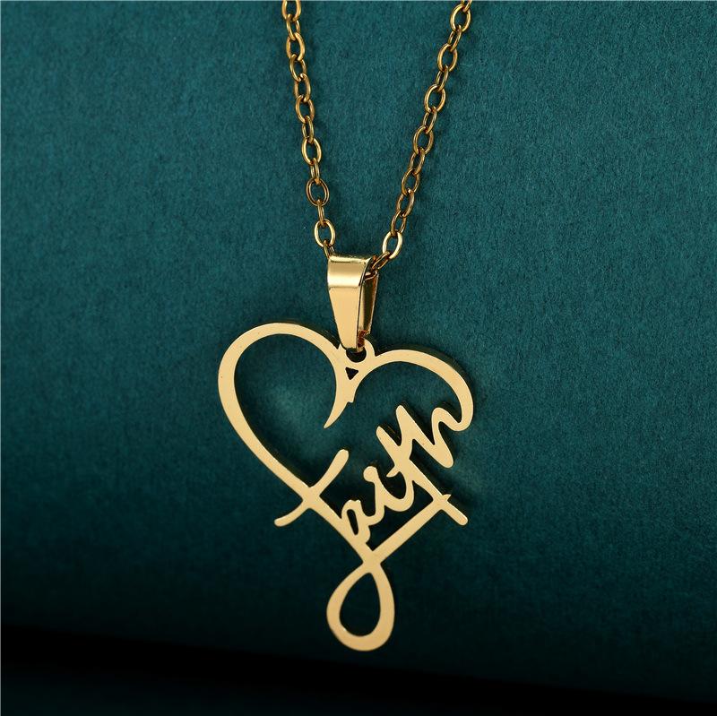 Stainless Steel Peach Heart Cross Necklace Light Luxury High Sense English Letter Style Fashion Items