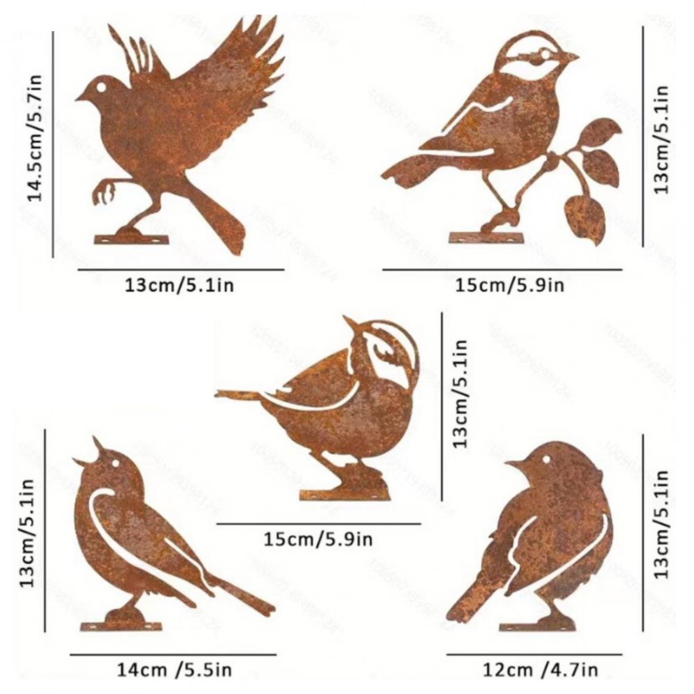 1/4/5Pcs Animal Garden Decor Metal Rusty Bird Silhouette Garden Decoration Chick Duck Squirrel Iron Art Stake Ornament