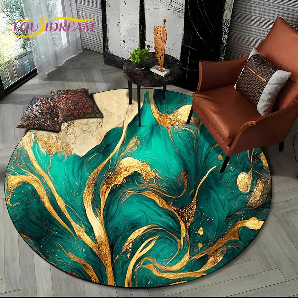 HD Colour Gold Nordic Marble Splendid Round Area Rug,Carpet for Living Room Bedroom Sofa Playroom Decor,kids Non Slip Floor Mat