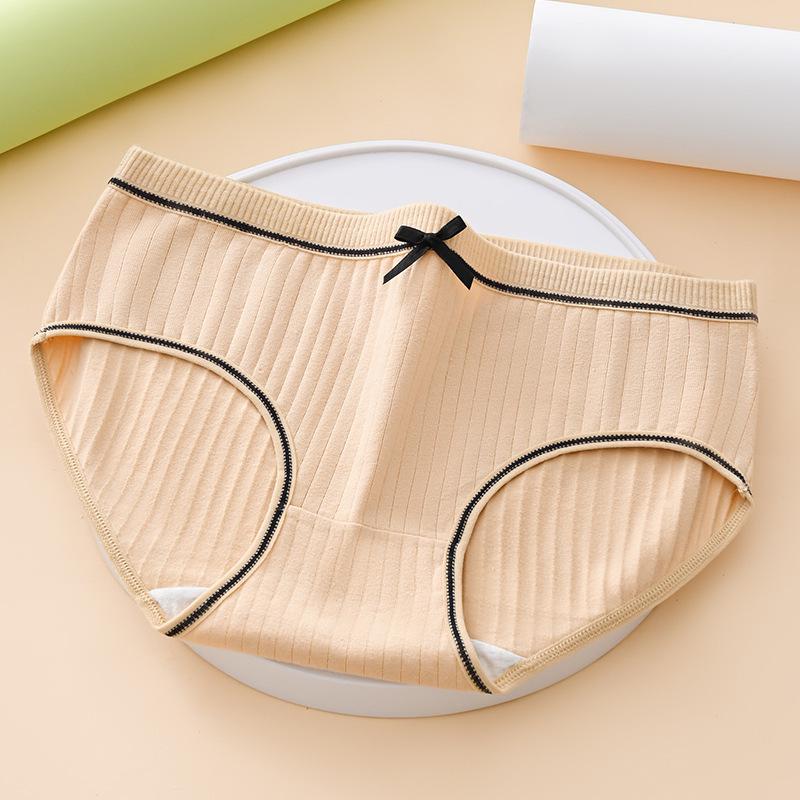 Girls' Korean Style Mid-Waist Ribbed Triangle Panties - Soft & Breathable