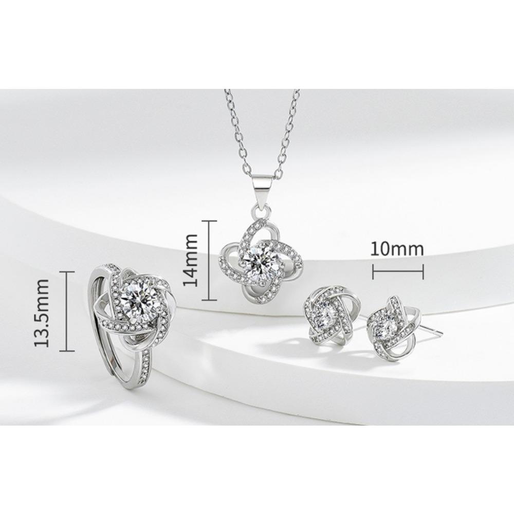 Four-leaf Clover Earrings Zircon-encrusted Rotating Lucky Clover Earrings Necklace and Ring Set