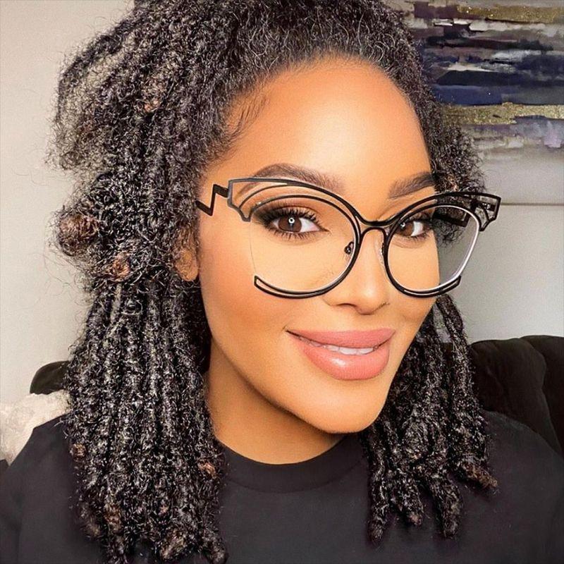 New Fashion Luxury Design Silver And Gold Round Large Frame Women's Anti Blue Light Radiation Flat Glasses Without Degree
