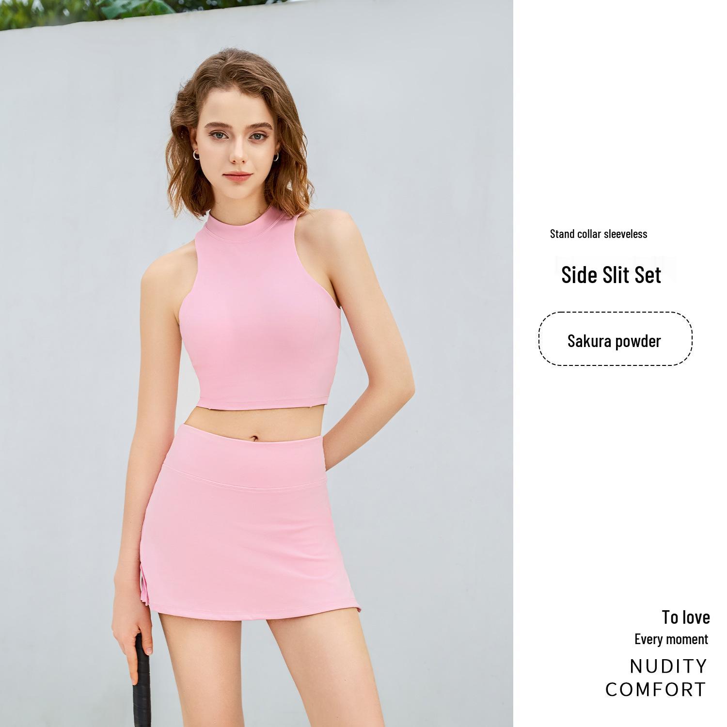 

Jiu Yi Летний быстросохнущий спортивный топ без рукавов и юбка А-силуэта, комплект для йоги Small