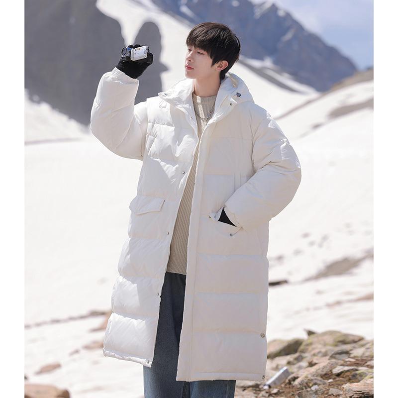 Men's White Duck Down Hooded Winter Jacket 2025 - Mid-Length, Thickened, Warm, Couple Style