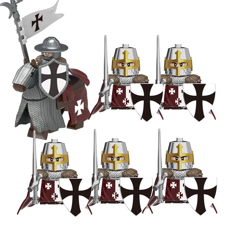 MOC Medieval Lion King Castle Knight Building Blocks Figure Accessories War Horse Cavalry Warrior Crusaders Toy Gift Bricks N029