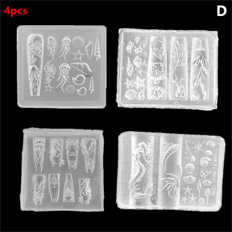 Ocean Series Animal Silicone Mold Sea Shell Conch Nail Stamplates Starfish Jellyfish 3D Soft Charm Manicure Mold Stencil Tools