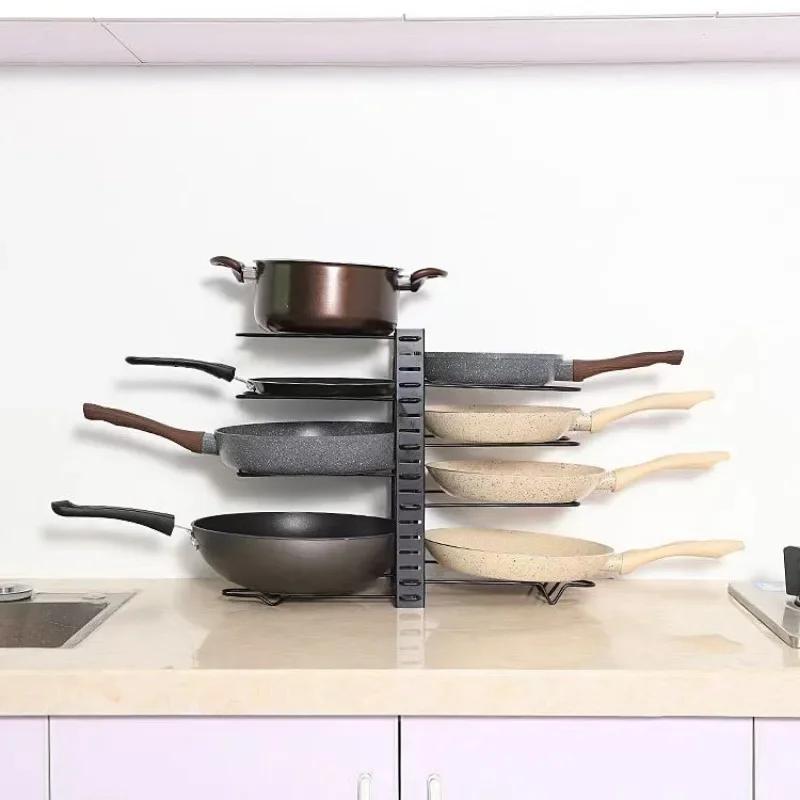 8 Tiers Pan Pot Organizer Rack 3 DIY Methods Adjustable Cabinet Pantry Pots Lids Storage Rack Kitchen Organization