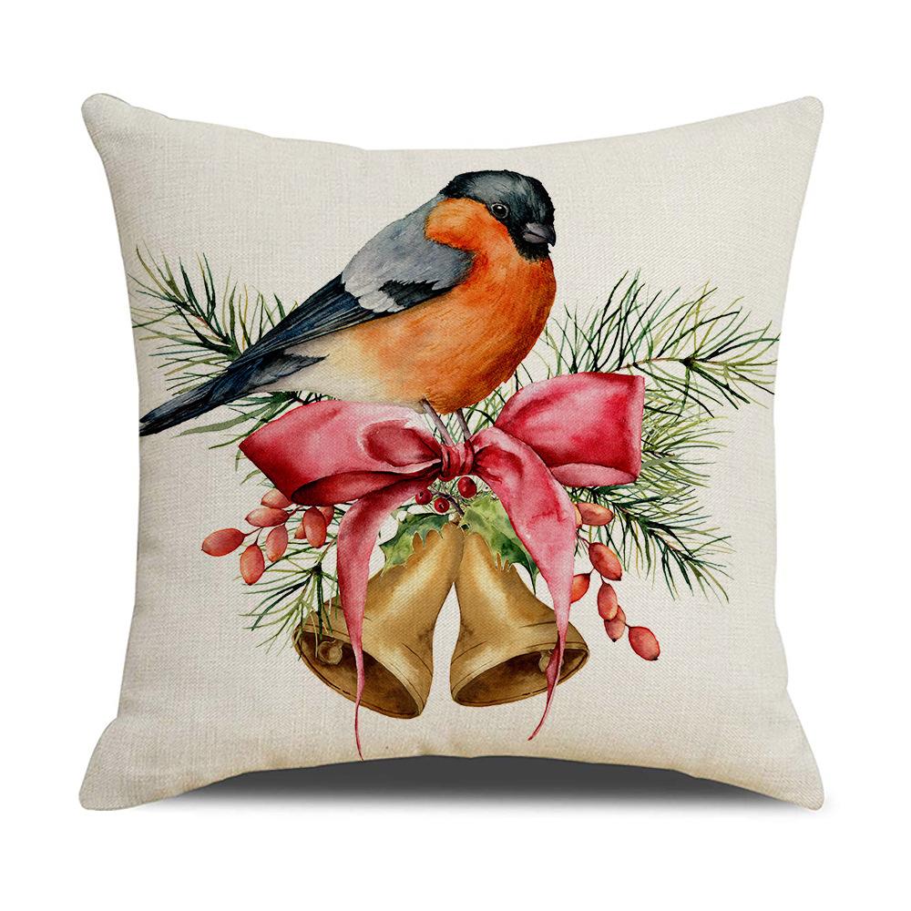 Simple Watercolor Christmas Pillow Cover Linen Printed Holiday Pillow Cartoon Pillow Cover