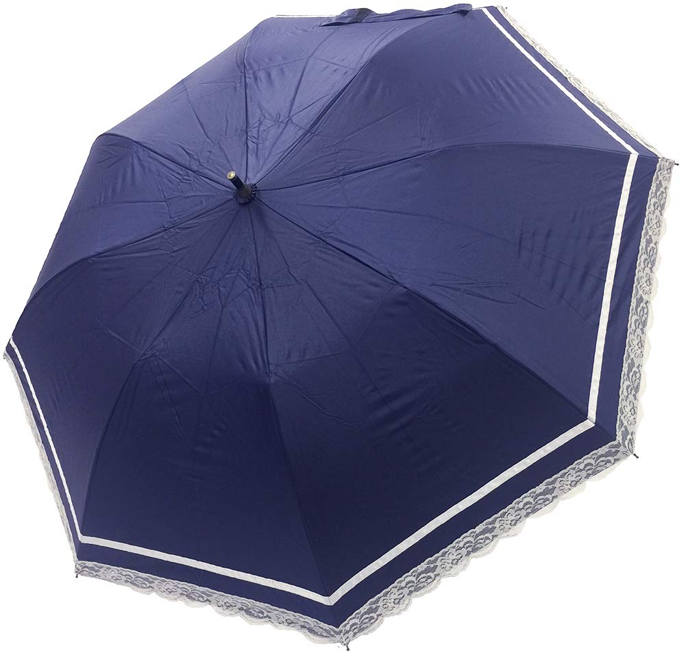 

Солнце и Дождь УФ Короткий Широкий Зонт с CC Атласной Лентой и Кружевом Темно-синий с Кисточкой Зонт, Защита, Подол,