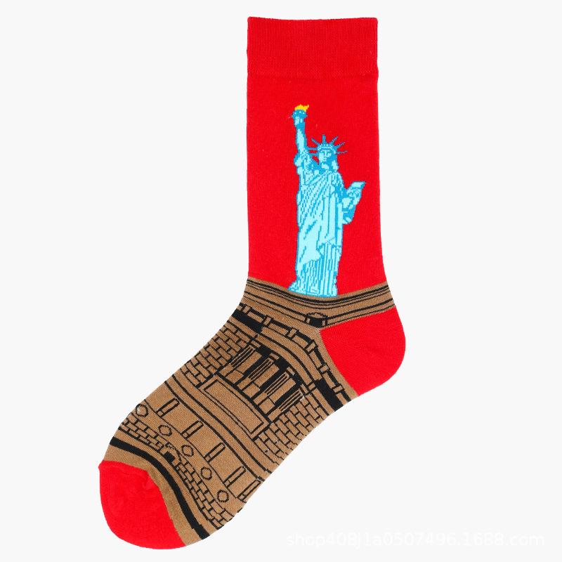 European & American Creative Oil Painting Mid-Calf Socks: Trendy Autumn/Winter High-Tube Cotton Socks