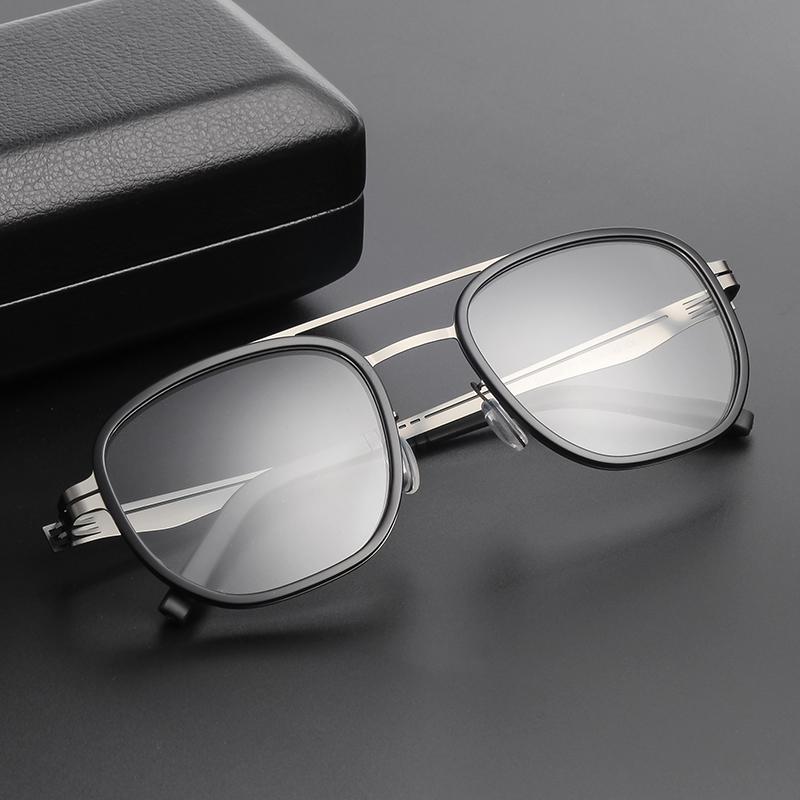 Vintage Double-Bridge Ultra-light Glasses ALL Stainless Steel Square Eyeglass for Women Men Acetate Retro Optical Eyewear