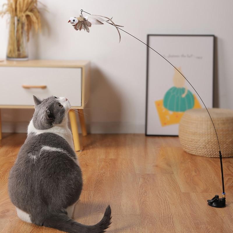 Simulation Bird Interactive Cat Toy Funny Feather Bird with Bell Cat Stick Toy for Kitten Playing Toy Cat Supplies Cat