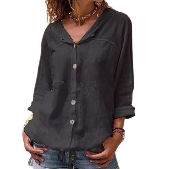 

Женские повседневные топы с капюшоном, длинным рукавом, застежкой на пуговицы, завязывающимся низом, рубашка, топы, однотонные M чёрный