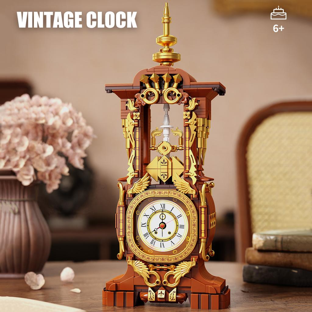 Non-Toxic 879Pcs Vintage Clock Building Blocks Toys Model Vintage Clock Assemble Puzzle Bricks Toy Sets For Kid Desktop Ornament Gifts
