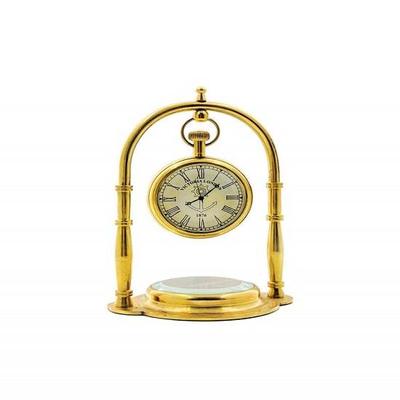 Brass Nautical Victoria London Home Decor Desk Table Clock with Direction Compass Clock Decorative Item 15.24 Cm