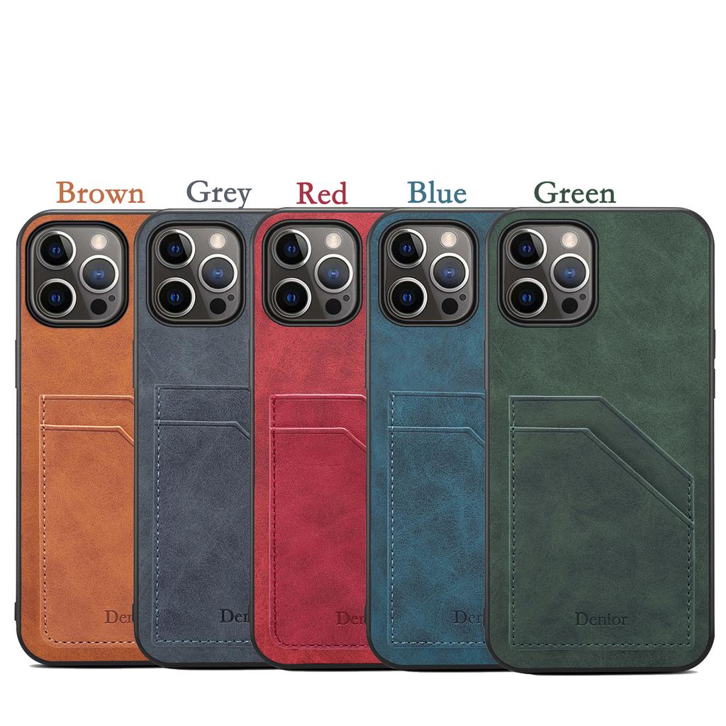 Denior Applicable iPhone15 mobile phone case Apple 13 plug-in card 12Pro retro leather anti-drop 14 mobile phone case