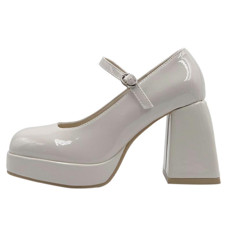 High heels women's 2025 new autumn square head thick heel waterproof table temperament white thick-soled Mary Jane shoes