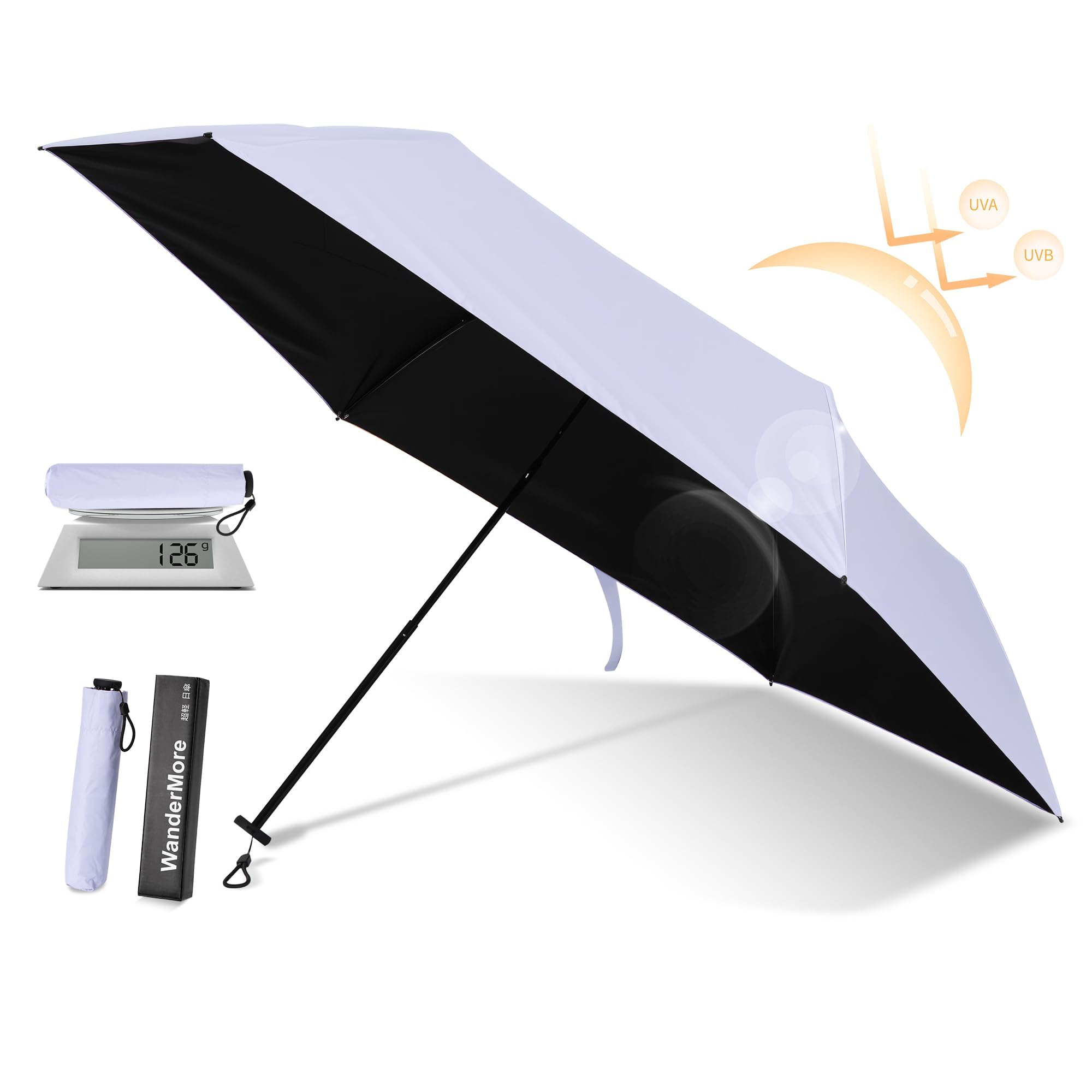 

WanderMore Складной зонт от солнца и дождя с УФ-защитой, 50 см, ультралегкий, защита, 100%