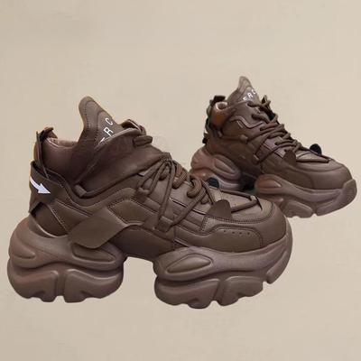 Grube dno, zwiększające wysokość, skórzane buty dla taty, damskie, wiosenne, nowe, małe, uniwersalne, codzienne, taneczne, damskie trampki