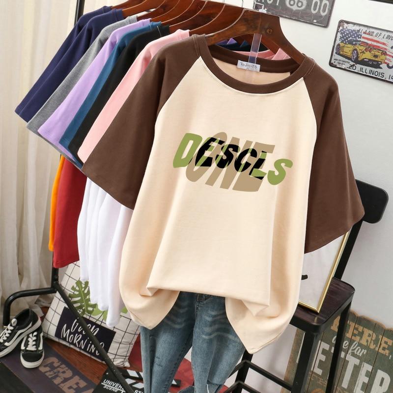 

Женская футболка из 100% хлопка L-3XL размера плюс, футболка с принтом, короткий рукав, лоскутный женский топ, летние футболки для пар с круглым вырезом, большие футболки