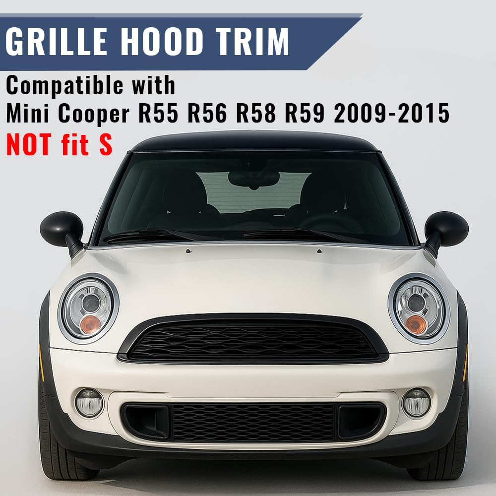 PIT66 Front Grille Hood Molding Trim Moulding, Compatible with 2007-2015 Mini Cooper R55 R56 R58 R59 (NOT fit S) Black #51132751040#MC1235100