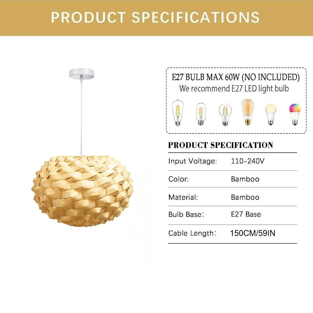 JOYINLED 30CM Bamboo Pendant Light Handwoven Lamp Shade Farmhouse Chandelier Hanging Lamp for Living Room Bedroom Restaurant
