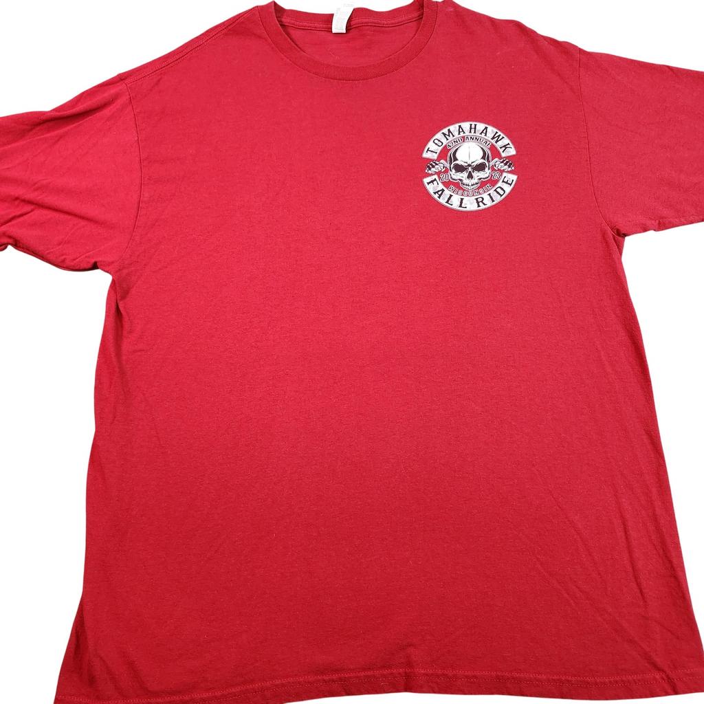 Tomahawk Fall Ride Shirt Mens XL Red Skull Motorcycle Graphic Tee 2023 Wisconsin Unisex T-Shirt