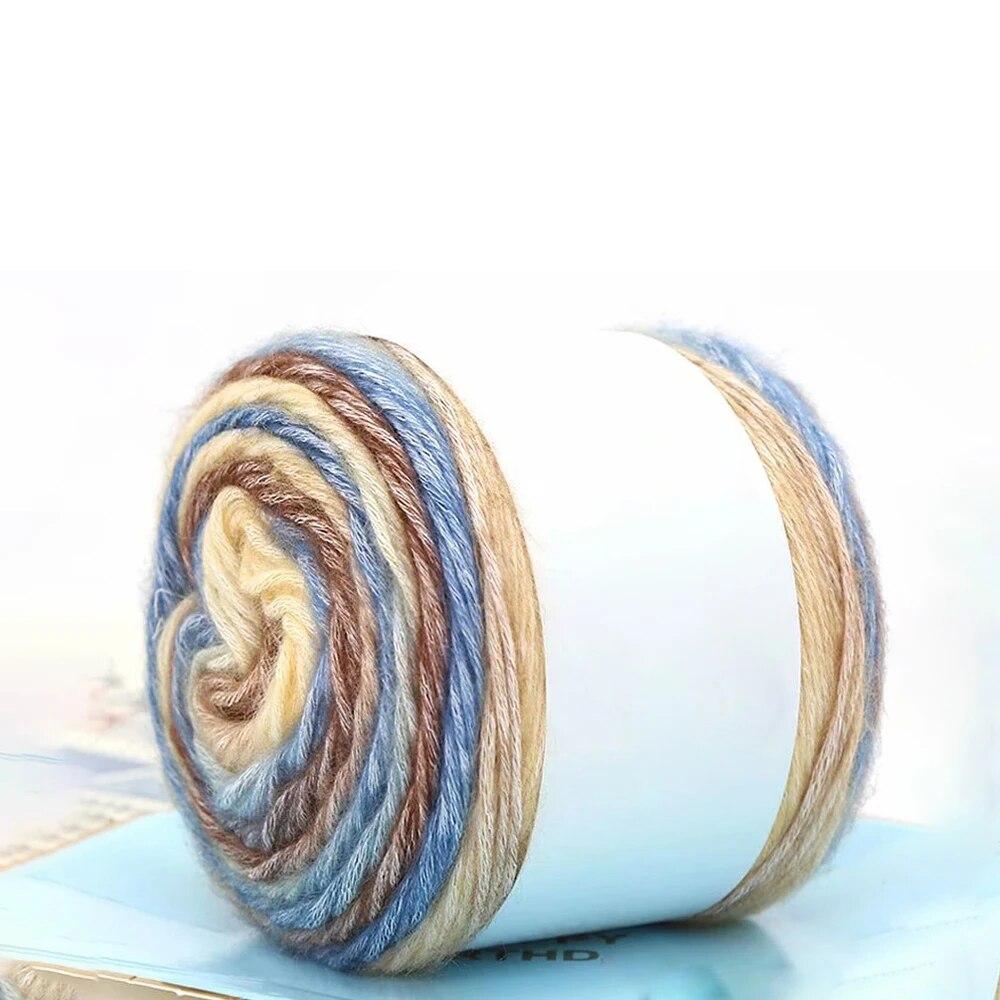 Pure Cotton Rainbow Crochet Thread Ten-Quarter Cake Weaving Yarn Long Gradient Dyeing for Crafting