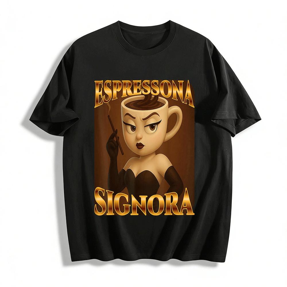 Espressona Signora Anthropomorphic Coffee Cup Graphic Tee Pure cotton T-shirt XXS