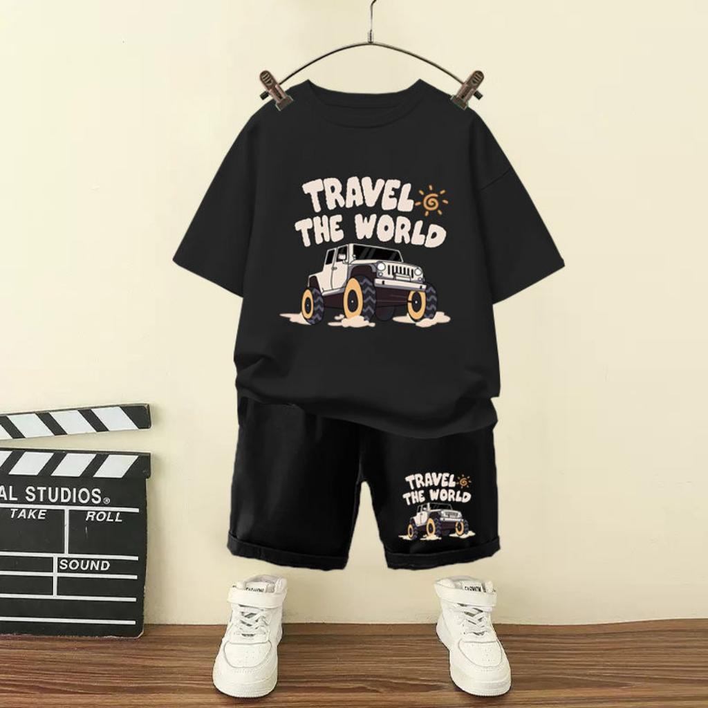 Summer Baby Clothes Set Children Girls Jeep Printed T-shirts  Shorts Set Kid Short Sleeve Bottom  Outfits
