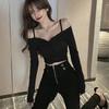 Hong Kong Style One-Shoulder Clavicle-Revealing Crop Top for Women