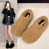 Fashion Beige Platform Plush Flats Women's 2025 Autumn Winter Soft Sole Outdoor Slip On Cotton Shoes Comfortable Casual Shoes