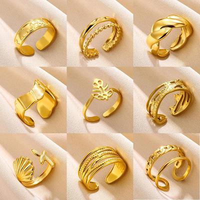 Stainless Steel Double Layer Irregular Hydraulic Ring for Women