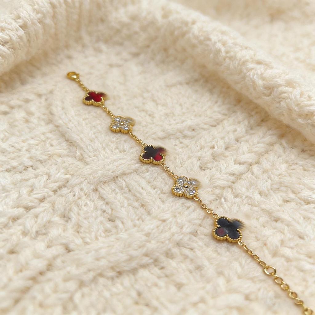 Stainless Steel Four-Leaf Clover Bracelet - Electroplated 18K, New Style Flower Language Series