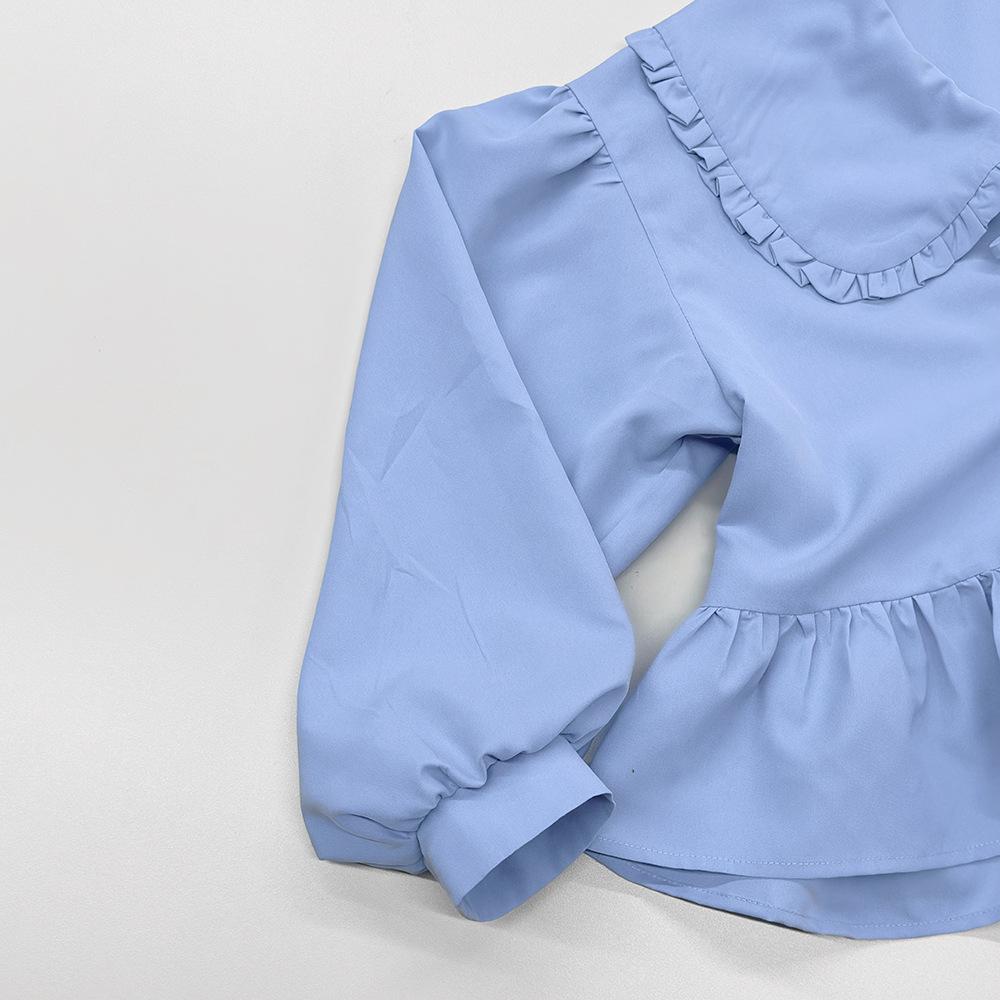 2026 Spring Fashion: Women's Long Sleeve Cotton Shirt with Doll Collar and Tie-up Design - European & American Style