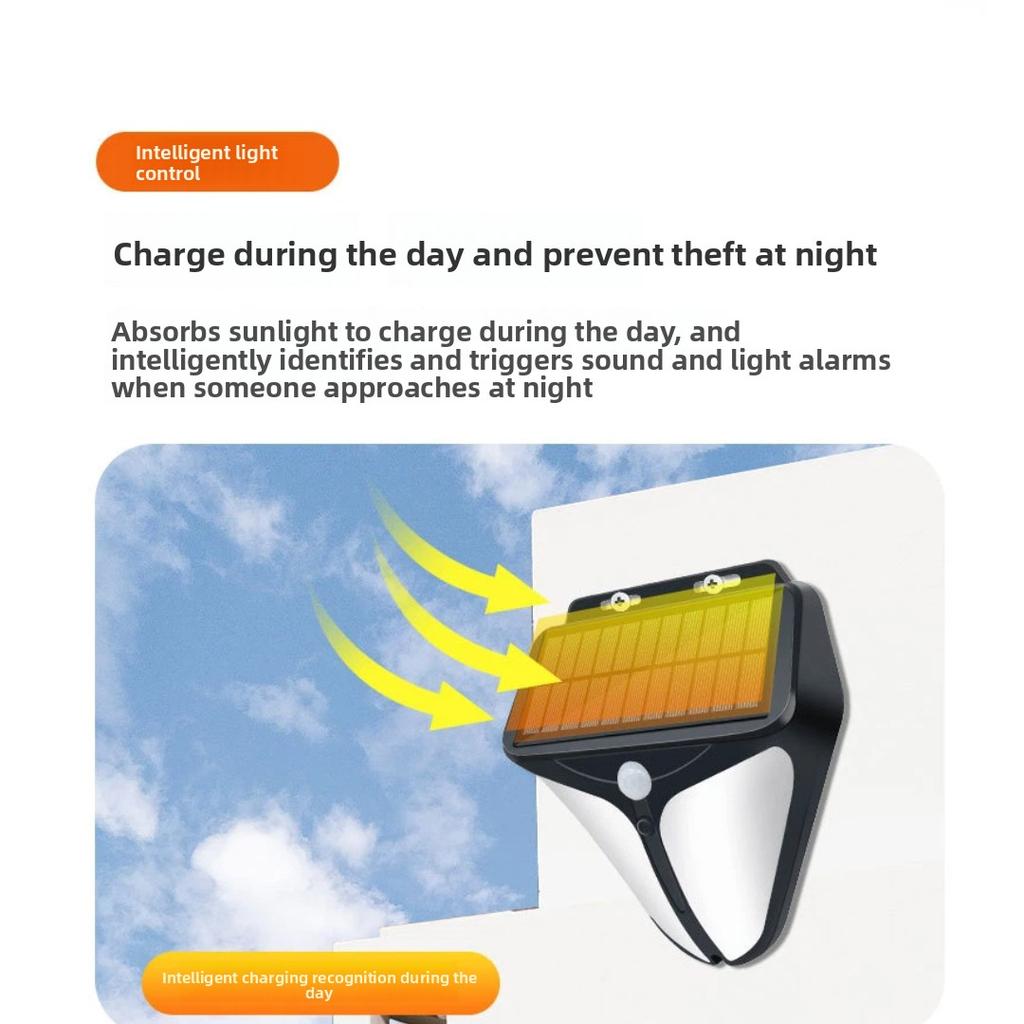 Solar LED Security Alarm Light PIR Motion Sensor Waterproof Outdoor Warning Lamp for Farm, Pond, Home, Yard, Warehouse and Villa