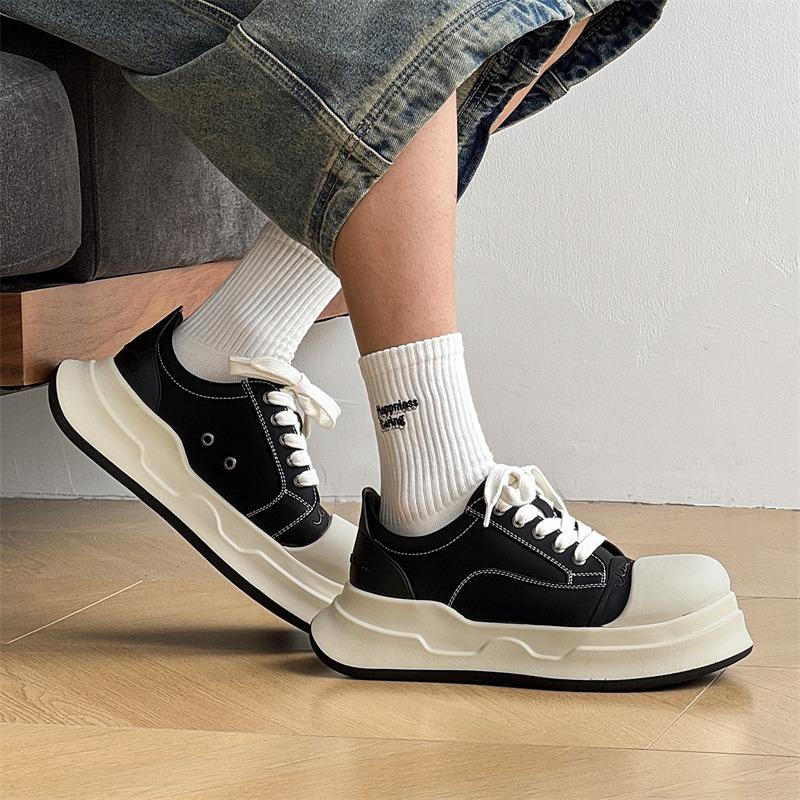 58150 big head shoes women's new trendy retro casual platform heightening canvas shoes leather bread shoes