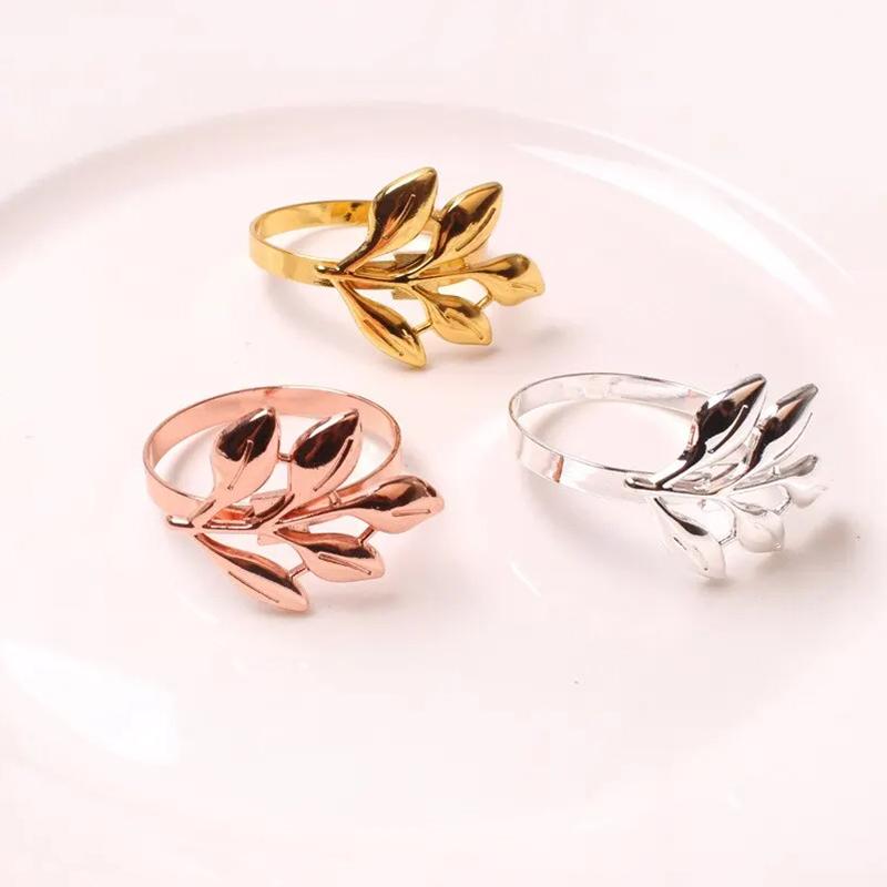 12PCS  Hotel Napkin Rings Metal Autumn Leaf Napkin Holder Wedding  Gold and Silver Napkin Holder Party Table Decoration