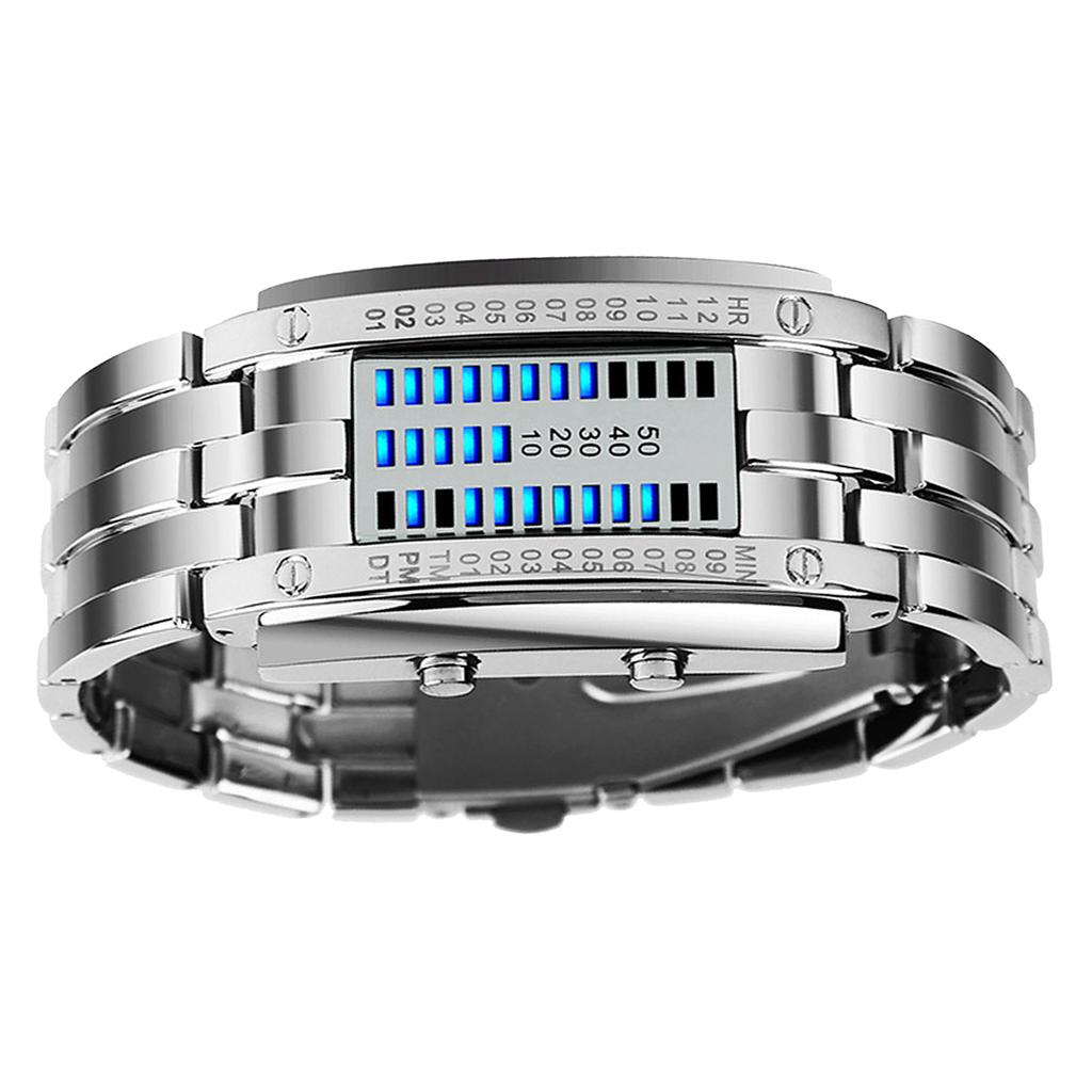 Mens Binary Watch Casual Sports Blue Backlight Fashion Quartz Movement LED Digital Wristwatch for Outdoor Parties Black