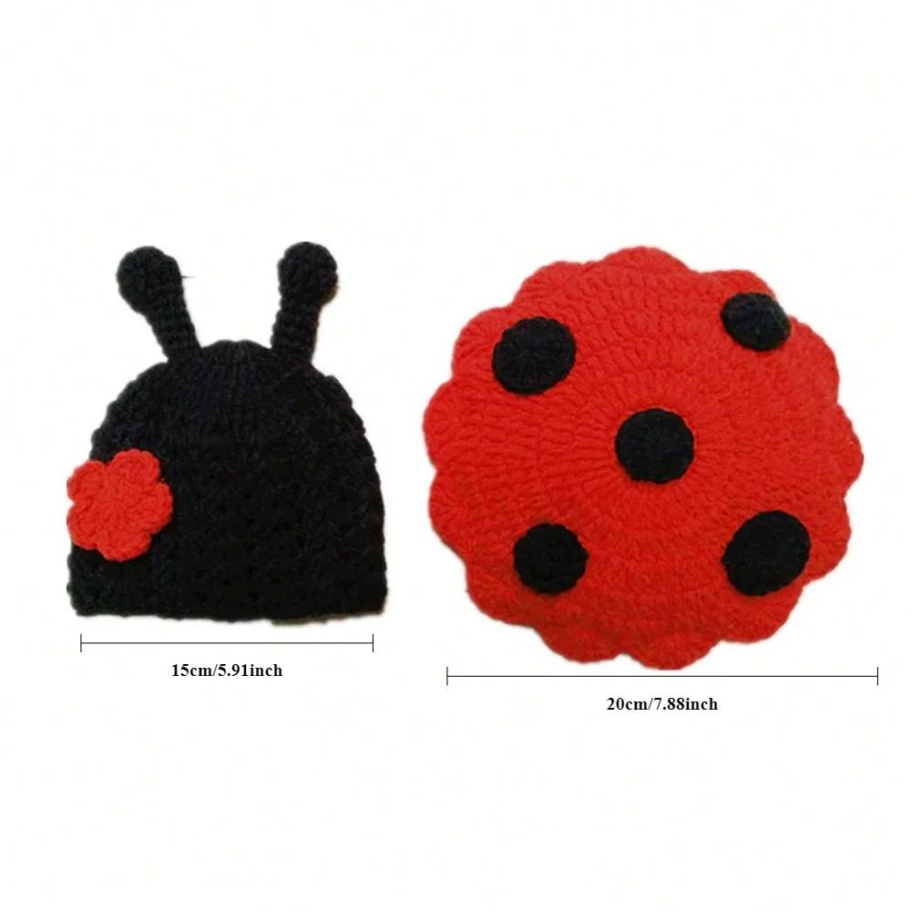 

1 set Hand Knitted Children s Photography Clothing Newborn Cartoon Sweater Set Baby Photography Attire with Ladybug Red Black