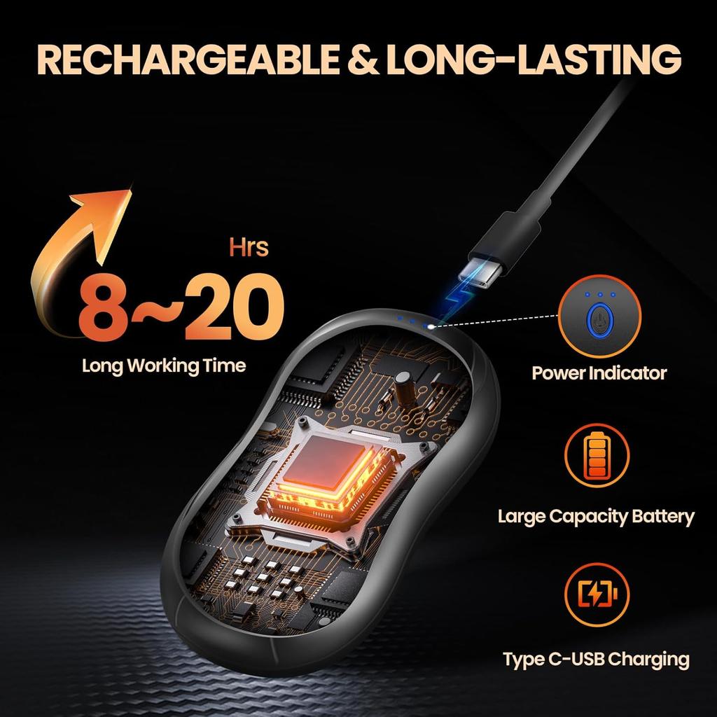 Rechargeable Hand Warmers 2-Pack, Dual-Side Heating, 3 Temp Settings, Portable Magnetic Pocket Warmers for Men & Women, Hunting,