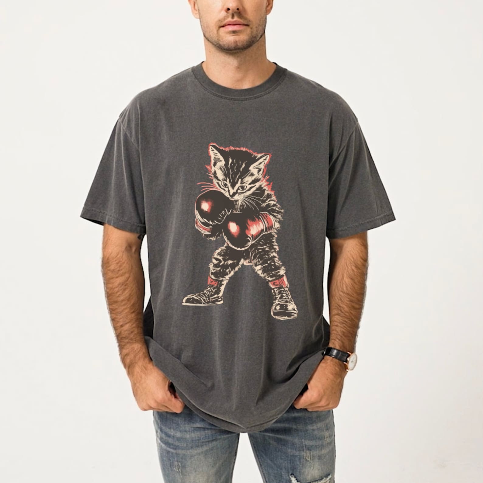 MEOWMMAD ALI No Text T Shirt, Funny Boxing Cat Shirt, Cat lover T Shirt, Boxing Lover T Shirt, Motivational Cat T Shirt Gift M