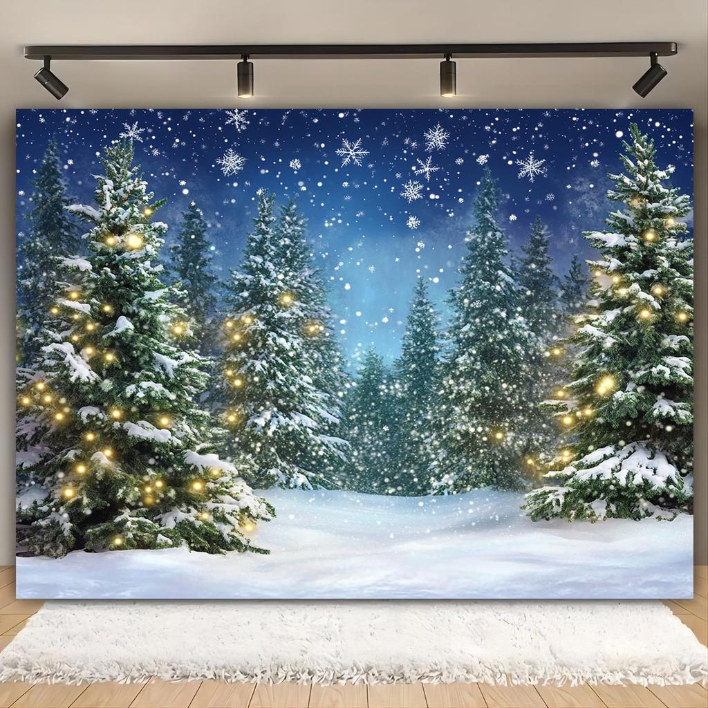 Winter Forest Background Snowy Christmas and Pine Tree Elements Suitable for Parties and Birthday Scenes