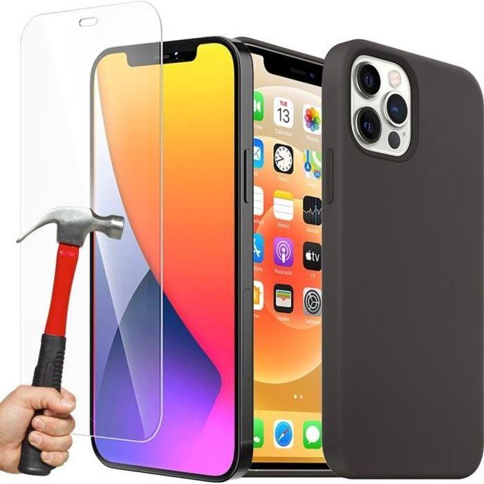 Coque Silicone Liquide - E.F.CONNECTION - pour iPhone 12 Pro - Antichoc - Anti-rayure - Noir