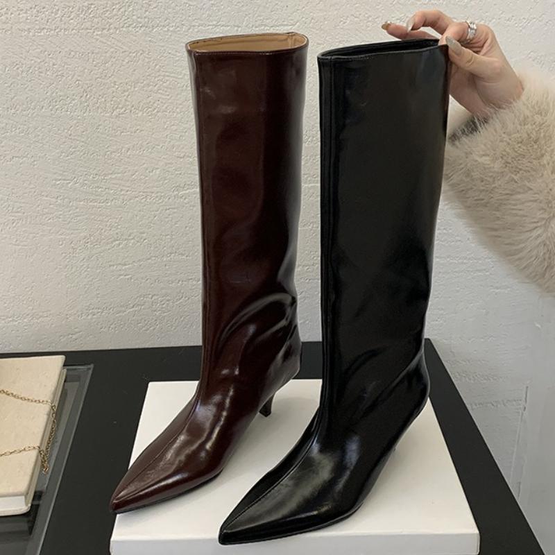 Fashion Winter New Fashion Knee-High Boots Women Pointed Toe Thin Low Heel Elegant Casual Ladies Pumps Shoes Long Botas Mujer