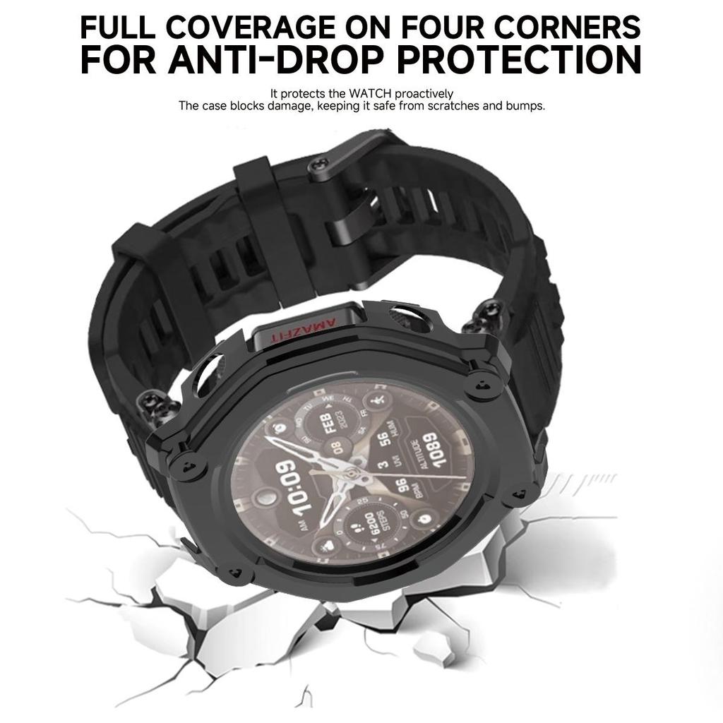 Glass + Case for Amazfit T-Rex 3 Pro Anti-scratch Screen Protector Tempered Glass Film+Bumper Silicone Protective Cover Accessories